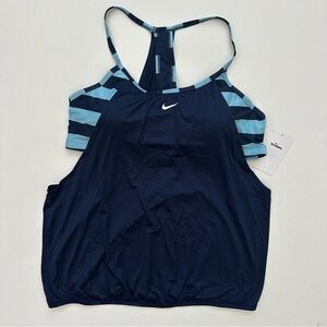 Nike Women's Navy and Light Blue Swim Top Size XL